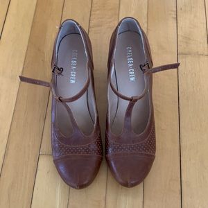 Chelsea Crew Cognac T-strap Heels, Size 7.5